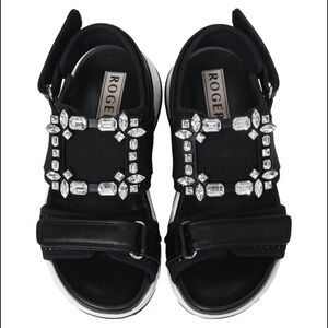 Roger Vivier Black Sandals with Crystal Accents
